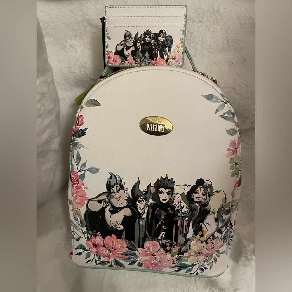 Villains floral loungefly bag maleficent Ursula cruella Disney witch card case